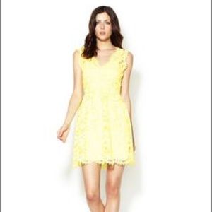 The Letter v-neck fit and flare yellow lace dress
